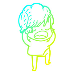 cold gradient line drawing cartoon woman talking