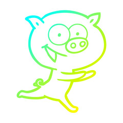 cold gradient line drawing cheerful pig cartoon