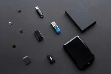 Modern digital devices for the transfer and storage of information. Flash drives, external hard...