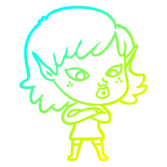 cold gradient line drawing pretty cartoon elf girl