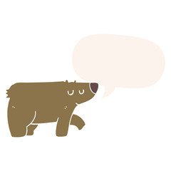 cartoon bear and speech bubble in retro style
