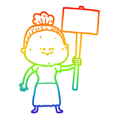 rainbow gradient line drawing cartoon happy old woman