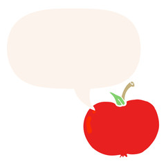 cartoon apple and speech bubble in retro style