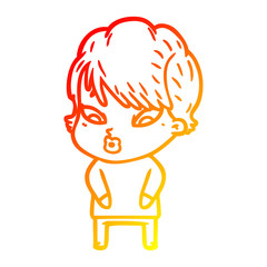 warm gradient line drawing cartoon woman