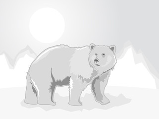 Bear on a stylized mountain background, Vector illustration