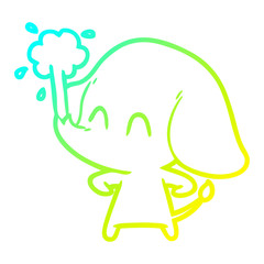 cold gradient line drawing cute cartoon elephant spouting water