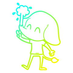 cold gradient line drawing cute cartoon elephant spouting water