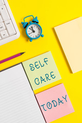 Text sign showing Self Care. Business photo text the practice of taking action to improve one s is...