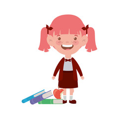 student girl with school supplies on white background