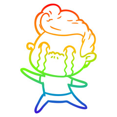 rainbow gradient line drawing cartoon man crying