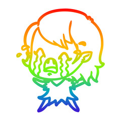 rainbow gradient line drawing cartoon crying vampire girl