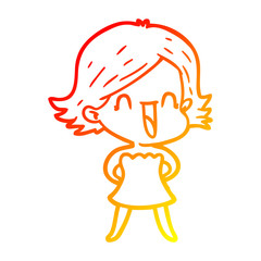 warm gradient line drawing cartoon happy woman