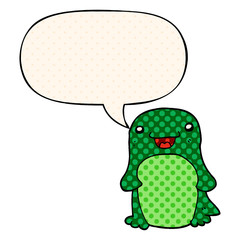 cartoon penguin and speech bubble in comic book style