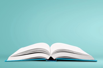 Open book isolated on white and letters