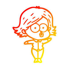 warm gradient line drawing cartoon girl pouting