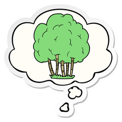 cartoon tree and thought bubble as a printed sticker