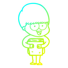 cold gradient line drawing happy cartoon boy