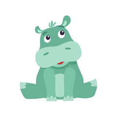 Fototapeta premium Cute cartoon hippo vector flat illustration.