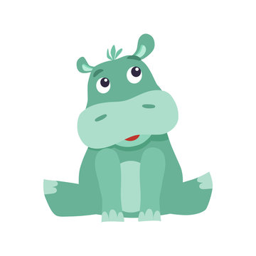 Cute cartoon hippo vector flat illustration.