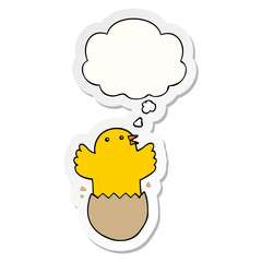 cartoon hatching bird and thought bubble as a printed sticker