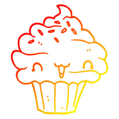 warm gradient line drawing cute cartoon frosted cupcake