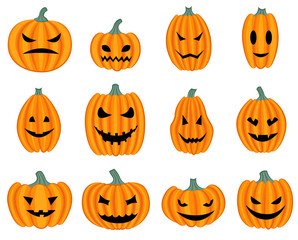Halloween pumpkin set. Isolated on white background. Vector illustration.