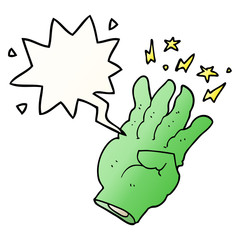cartoon spooky magic hand and speech bubble in smooth gradient style
