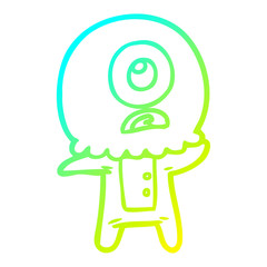 cold gradient line drawing cartoon cyclops alien spaceman
