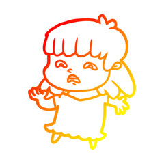 warm gradient line drawing cartoon worried woman