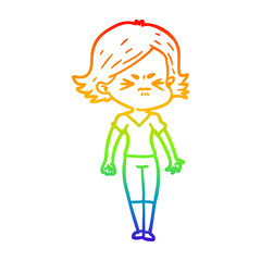 rainbow gradient line drawing cartoon angry woman