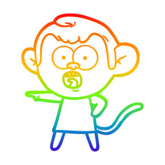 rainbow gradient line drawing cartoon shocked monkey