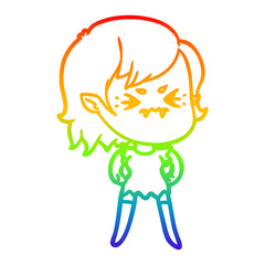 rainbow gradient line drawing annoyed cartoon vampire girl