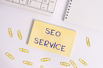 Conceptual hand writing showing Seo Service. Concept meaning techniques and procedures to increase the website visibility