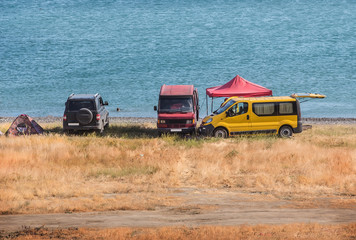 Camping on the beach in the summer