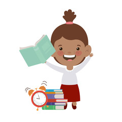 student girl with school supplies on white background