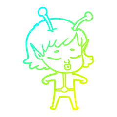 cold gradient line drawing cartoon alien girl