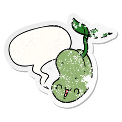 cute cartoon seed sprouting and speech bubble distressed sticker