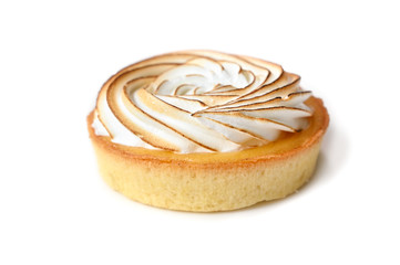 Lemon meringue tart on white background - isolated