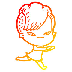warm gradient line drawing cute cartoon girl with hipster haircut