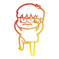 warm gradient line drawing annoyed cartoon boy