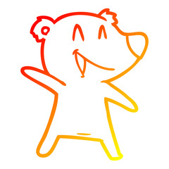 warm gradient line drawing laughing bear cartoon