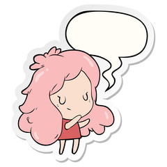 cute cartoon girl and speech bubble sticker