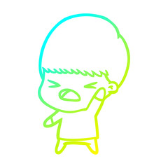 cold gradient line drawing cartoon stressed man