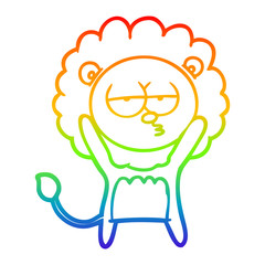 Obraz premium rainbow gradient line drawing cartoon bored lion