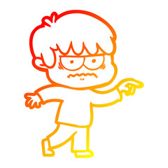 warm gradient line drawing annoyed cartoon boy