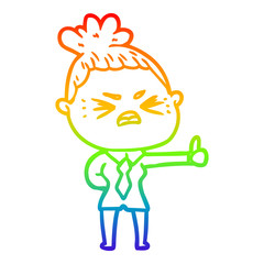 rainbow gradient line drawing cartoon angry woman