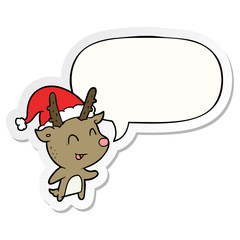 cartoon christmas reindeer and speech bubble sticker