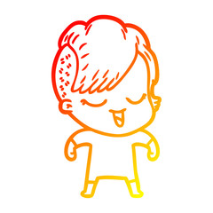warm gradient line drawing happy cartoon girl