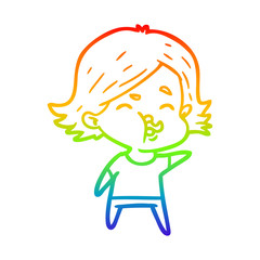 rainbow gradient line drawing cartoon girl pulling face