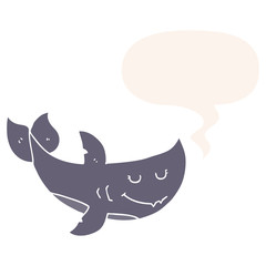 cartoon shark and speech bubble in retro style